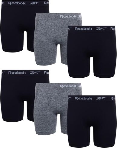 Reebok Women's Underwear - 6 Pack Seamless Long Leg Boyshorts Panties (S-3XL), Size Large, Dust RoseGreyBlack in Kuwait