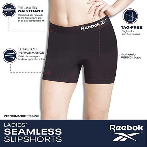 Reebok Women's Underwear - 6 Pack Seamless Long Leg Boyshorts Panties (S-3XL), Size Large, Dust RoseGreyBlack in Kuwait