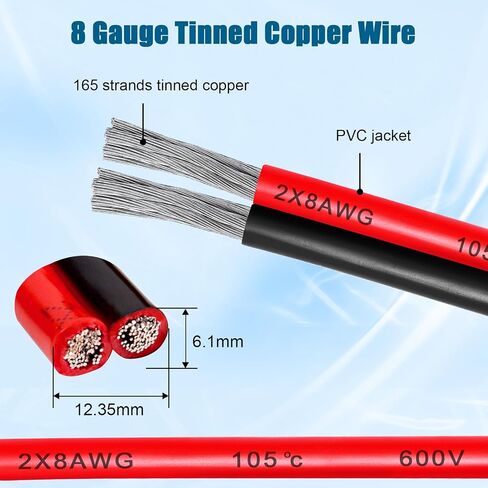 سلك 12 سلكًا 2 موصل كابل نحاسي معلب، سلك بحري مرن 12 AWG للوحات الشمسية، شريط LED، القارب، السيارات، المقطورة ومكبر الصوت (12 مقياس 30 قدمًا) in Kuwait
