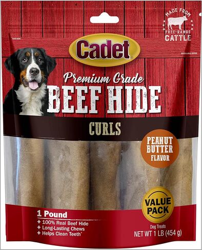 Cadet Premium Grade Beef Hide for Dogs, Long Lasting Rawhide Chips, Single Ingedient Dog Chews, Beef Hide Flavor (1 Count) in Kuwait