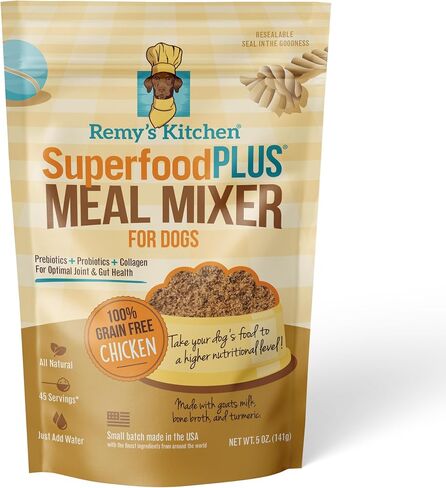 خلاطات وجبة SuperfoodPLUS للكلاب، لحوم البقر، 5 أونصة من طعام الكلاب، البروبيوتيك، البريبايوتكس، صحة المفاصل والأمعاء. مرق مرق العظام للأغذية الجافة - أكلة يصعب إرضاؤها، السلالات الكبيرة والصغيرة in Kuwait