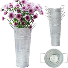 Notakia 4Pcs Galvanized Metal Vases Farmhouse French Flower Bucket Vases for Cut Flowers for Home Decor and Wedding Table Centerpiece Decorations (Black Set of 4)