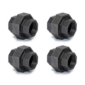 1" Cast Iron Union, Home TZH 4 Pack 1" Industrial Malleable Female Pipe Fitting Union for Industrial Vintage Style DIY Project/Furniture/Shelving Decoration (4, 1")