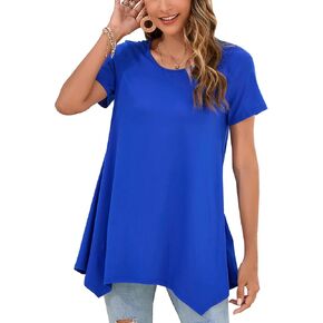 ENMAIN Tunic Tops for Women Plus Size Short Sleeve Top Loose Fit Dressy Casual Swing Summer Tunics Tops to Wear with Leggings