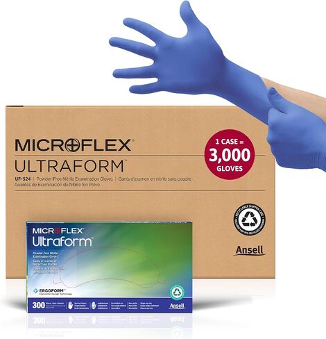 قفازات نيتريل Microflex UF524M Ultraform خالية من البودرة مقاس متوسط، علبة 300 قطعة in Kuwait