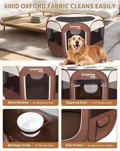 KingCamp Pet Playpen للكلاب، خيمة قابلة للطي للكلاب، قفص لعب للكلاب الصغيرة والمتوسطة، خيمة لعب للحيوانات الأليفة مع حقيبة حمل، قفص لعب للجرو قابل للحمل في الأماكن المغلقة والمفتوحة in Saudi Arabia