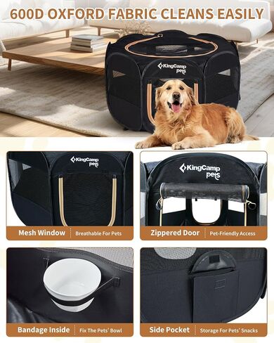 KingCamp Pet Playpen للكلاب، خيمة قابلة للطي للكلاب، قفص لعب للكلاب الصغيرة والمتوسطة، خيمة لعب للحيوانات الأليفة مع حقيبة حمل، قفص لعب للجرو قابل للحمل في الأماكن المغلقة والمفتوحة in Saudi Arabia