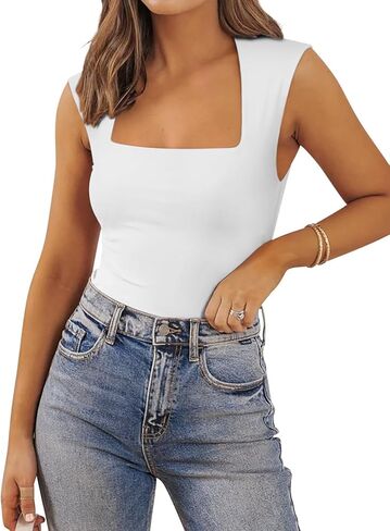 PINKMSTYLE Womens Basic Square Neck Tank Tops Double Lined Fitted Summer Tops Cute Sleeveless Shirts in Kuwait