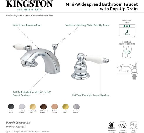 Kingston Brass KB951PL Victorian Mini-Widespread Bathroom Faucet, Polished Chrome in Saudi Arabia