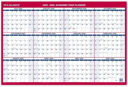 AT-A-GLANCE 2024-2025 تقويم قابل للمسح، مخطط حائط قابل للمسح الجاف، 36 بوصة × 25 بوصة، كبير، سنة أكاديمية ومنتظمة، مزدوج الجوانب، أفقي (PM200S2825) in Kuwait