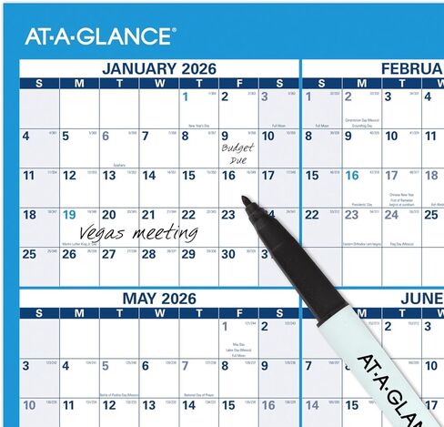 AT-A-GLANCE 2024-2025 تقويم قابل للمسح، مخطط حائط قابل للمسح الجاف، 36 بوصة × 25 بوصة، كبير، سنة أكاديمية ومنتظمة، مزدوج الجوانب، أفقي (PM200S2825) in Kuwait
