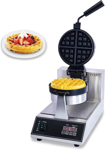Commercial Waffle Maker, belgian waffle maker, 1000W Round Waffle Iron, Non-Stick Waffle Baker Machine with 122-572℉ / 50-300℃ Temp Range Teflon-Coated Baking Pans Stainless Steel Body in Saudi Arabia