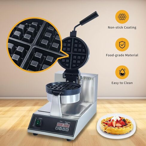 Commercial Waffle Maker, belgian waffle maker, 1000W Round Waffle Iron, Non-Stick Waffle Baker Machine with 122-572℉ / 50-300℃ Temp Range Teflon-Coated Baking Pans Stainless Steel Body in Saudi Arabia