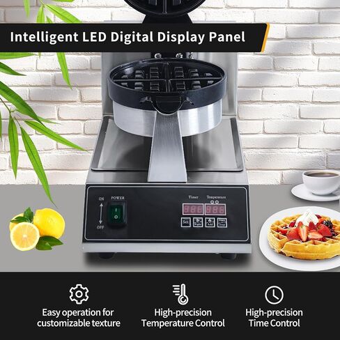 Commercial Waffle Maker, belgian waffle maker, 1000W Round Waffle Iron, Non-Stick Waffle Baker Machine with 122-572℉ / 50-300℃ Temp Range Teflon-Coated Baking Pans Stainless Steel Body in Saudi Arabia