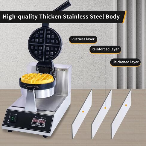 Commercial Waffle Maker, belgian waffle maker, 1000W Round Waffle Iron, Non-Stick Waffle Baker Machine with 122-572℉ / 50-300℃ Temp Range Teflon-Coated Baking Pans Stainless Steel Body in Saudi Arabia