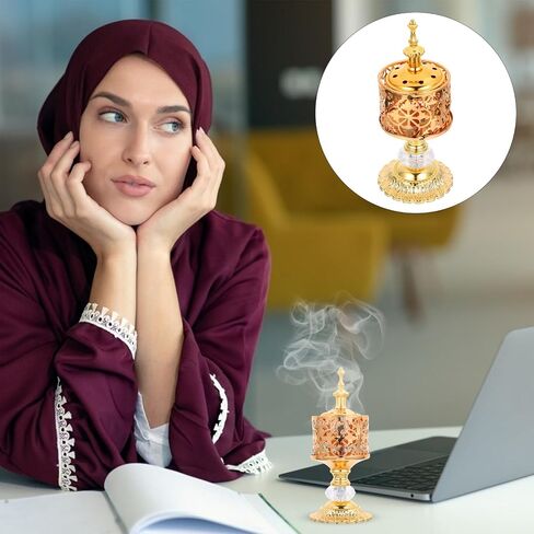HOMSFOU الشرق الأوسط الدانتيل مبخرة الحديد الفن حامل البخور Insencents الراتنج الشعلات الإسلامية البخور الموقد خمر وعاء شمعة اليدوية الحديد المطاوع النمط الأوروبي مكتب البخور الرف in Saudi Arabia