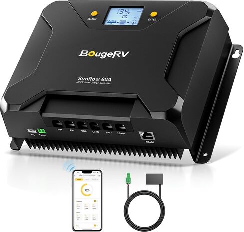 جهاز التحكم بالشحن بالطاقة الشمسية BougeRV Sunflow MPPT 40A، مع قطع منخفض لدرجة الحرارة، التحكم في التطبيق، شاشة LCD بإضاءة خلفية، منظم لوحة شمسية 40 أمبير 12 فولت/24 فولت لـ LiFePO4، SLD، Gel، FLD، بطارية AGM، RV، Marine، مطورة in Saudi Arabia