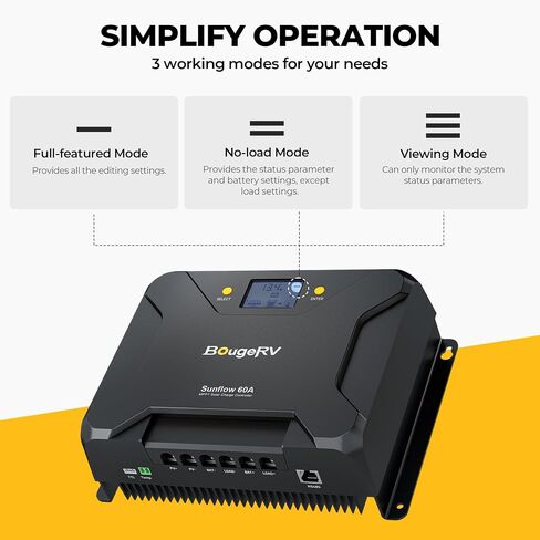 جهاز التحكم بالشحن بالطاقة الشمسية BougeRV Sunflow MPPT 40A، مع قطع منخفض لدرجة الحرارة، التحكم في التطبيق، شاشة LCD بإضاءة خلفية، منظم لوحة شمسية 40 أمبير 12 فولت/24 فولت لـ LiFePO4، SLD، Gel، FLD، بطارية AGM، RV، Marine، مطورة in Saudi Arabia
