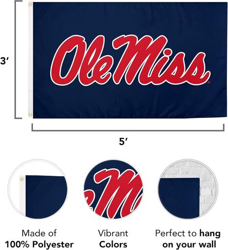 Desert Cactus University of Mississippi Flag Rebels Ole Miss U of M Flags Banners 100% Polyester Indoor Outdoor 3x5 (Design J) in Kuwait