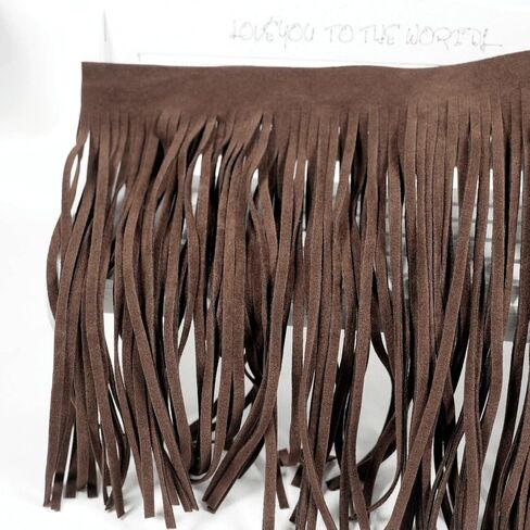 3 Yards 6 Inch Double Side Suede Tassel Fringe Trim, Faux Leather Fringe Trim for DIY Sewing Craft Garment Hem Accessories Handbag Boots Embellishment Decoration (Dark Brown) in Saudi Arabia