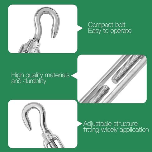 Jamiikury 8 Pcs 304 Stainless Steel Turnbuckle Heavy Duty Wire Rope Tension, Eye & Eye Turnbuckle (M4) in Kuwait