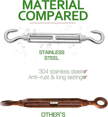 Jamiikury 8 Pcs 304 Stainless Steel Turnbuckle Heavy Duty Wire Rope Tension, Eye & Eye Turnbuckle (M4) in Kuwait