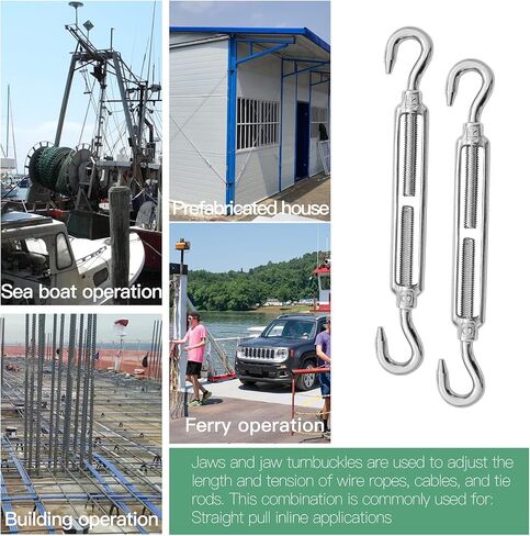 Jamiikury 8 Pcs 304 Stainless Steel Turnbuckle Heavy Duty Wire Rope Tension, Eye & Eye Turnbuckle (M4) in Kuwait