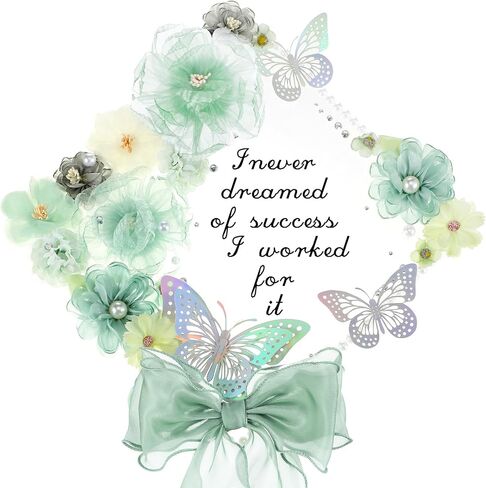35 Pcs DIY Graduation Cap Decorations Accessory Kit, 3D Artificial Flowers, Butterfly & Alphabet Letter Stickers, Pearl Stickers, Bowknot for Grad Hats Decor(Green) in Kuwait
