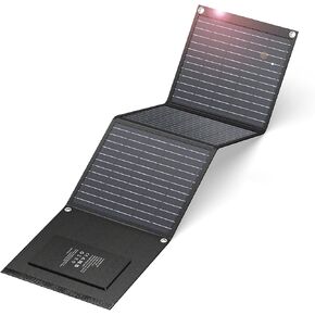 ENGINSTAR 60W Foldable Solar Panel Charger with 18V DC Outlet for Portable Power Stations EnginStar/Jackery/Rockpals/Flashfish, Portable Solar Generator with QC 3.0 for Outdoor Camping Van RV Trip