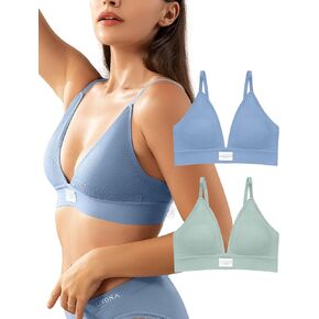 Livona Sports Bras for Women - 3 Pack V-Neck Ribbed Wireless Bralettes with Support Padded Plunge Workout Cami Tops S-XXL