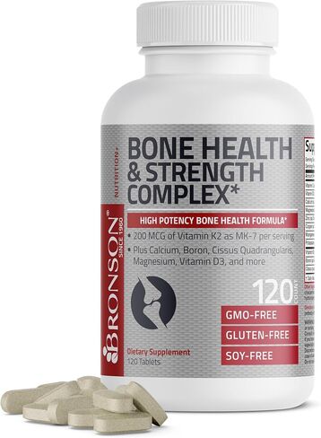 Bronson Bone Health & Strength Complex* High Potency Formula 200 MCG of Vitamin K2 as MK7, Plus Calcium, Boron, Cissus Quadrangularis, Magnesium, Vitamin D3, and More - Non-GMO, 60 Tablets in Saudi Arabia
