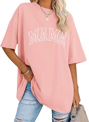 LOMON Oversized T Shirts for Women Short Sleeve Crewneck Summer Tops Loose Casual Mama Shirts Basic Tee in Saudi Arabia
