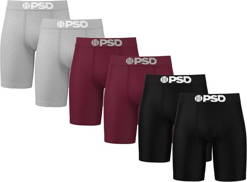 PSD Underwear Mens Boxer Briefs - Solid Black 6 Pack, 7 Inch Inseam, Moisture-Wicking, 4-Way Stretch, Boxer Briefs for Men Pack in Kuwait