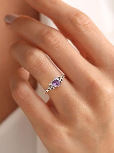 ChicSilver 925 Sterling Silver Celtic Trinity Knot/Claddagh Heart Shape Birthstone Promise Ring for Women (withe Gift Box) in Kuwait