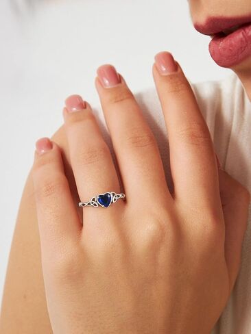 ChicSilver 925 Sterling Silver Celtic Trinity Knot/Claddagh Heart Shape Birthstone Promise Ring for Women (withe Gift Box) in Kuwait