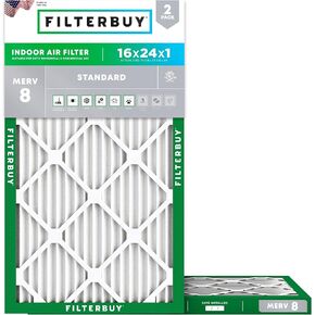 Filterbuy 16x24x1 Air Filter MERV 8 Dust Defense (2-Pack), Pleated HVAC AC Furnace Air Filters Replacement (Actual Size: 15.38 x 23.38 x 0.75 Inches)