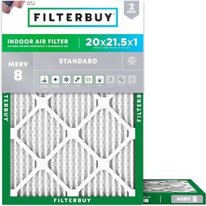 Filterbuy 20x21.5x1 Air Filter MERV 8 Dust Defense (2-Pack), Pleated HVAC AC Furnace Air Filters Replacement (Actual Size: 19.88 x 21.50 x 0.75 Inches)