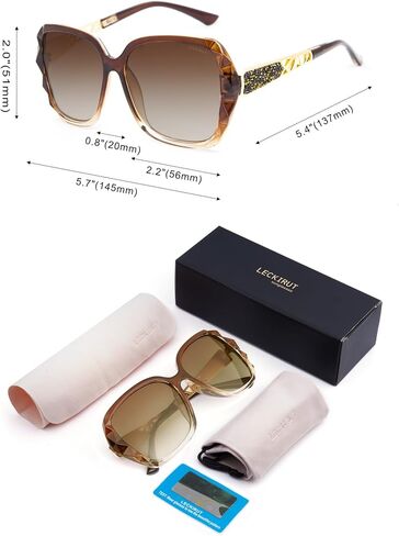 LECKIRUT Oversized Sunglasses for Women Polarized UV Protection Classic Fashion Ladies Shades Black Frame Gray Lens in Saudi Arabia