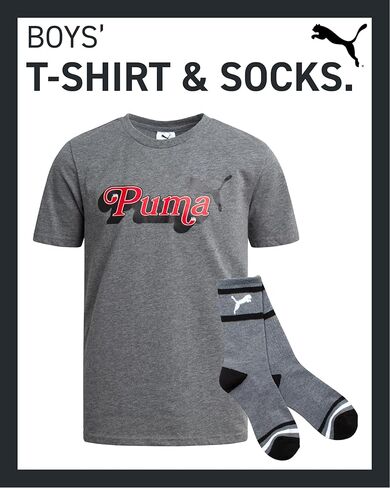 تي شيرت للأولاد من بوما - قطعتين تي شيرت برسومات قصيرة الأكمام وجوارب رياضية - قميص وجوارب متطابقة للأولاد (S-XL) in Kuwait
