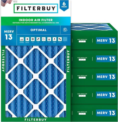 Filterbuy 20x25x4 Air Filter MERV 13 Optimal Defense (6-Pack), Pleated HVAC AC Furnace Air Filters Replacement (Actual Size: 19.38 x 24.38 x 3.63 Inches) in Kuwait