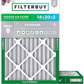فلتر هواء 14x20x2 فلتر هواء MERV 8 دفاع الغبار (عبوتان)، استبدال مرشحات الهواء الفرن المطوية HVAC AC (الحجم الفعلي: 13.50 x 19.50 x 1.75 بوصة)