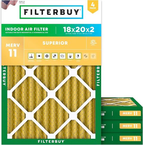 Filterbuy 15x20x1 Air Filter MERV 11 Allergen Defense (4-Pack), Pleated HVAC AC Furnace Air Filters Replacement (Actual Size: 14.50 x 19.50 x 0.75 Inches) in Kuwait