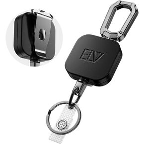 ELV Retractable ID Badge Holder: Heavy Duty Metal Retractable Keychain Badge Reel with Carabiner Belt Clip - 31" Strong Cord