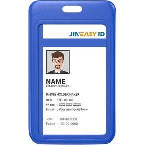 JINEASY ID 2 Pack Hard Plastic ID Badge Holder Vertical Card Holder for Work Key Cards, Heavy Duty, Black