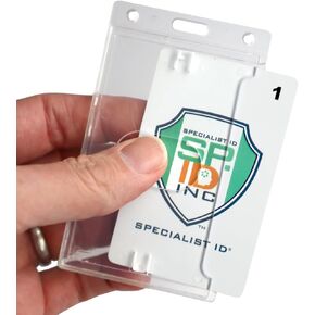 3 Pack - Crystal Clear Heavy Duty Badge Holder - Vertical Hard Plastic ID Badge Holder for Badges - Rigid Case Single I'd Protector Access Card Holder for Lanyards, Clips & Reels by Specialist ID