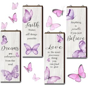 Geelin 4 Pcs Butterfly Wall Decor Butterfly Bathroom Decor Dreams Faith Love Believe Wall Decor Elegant Butterfly Hanging Decor Inspirational Rustic Wall Art Accessories(Blue,10 x 4 Inch)