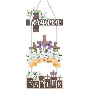 Easter Decoration He is Risen Easter Wood Sign Plaque, Forgiven Easter Door Hanger for The Home Farmhouse Front Door Easter Gifts