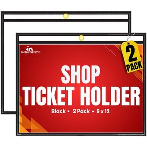 1InTheOffice Dry Erase Pocket Sleeves 9 x 12, Reusable Plastic Sleeves for Paper, Job Ticket Holders, Black, 2 Pack