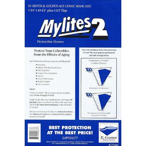 Mylites 2 Mil Comic Book فضي وذهبي مقاس العصر 7 3/4 بوصة × 10 1/2 بوصة بالإضافة إلى 1-1/2 بوصة حزمة من 50 قطعة