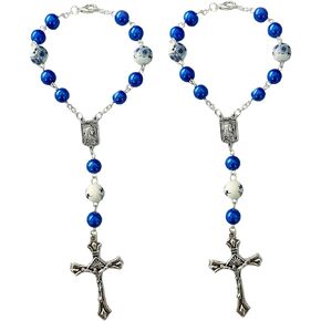 2 Pieces Car Rosary Car Mirror Hanging Accessories,Car Rosary&Cross Pendant Car Interior Accessories,Car Rearview Mirror Hanging Ornament for Mirror Interior Decors(Blue)